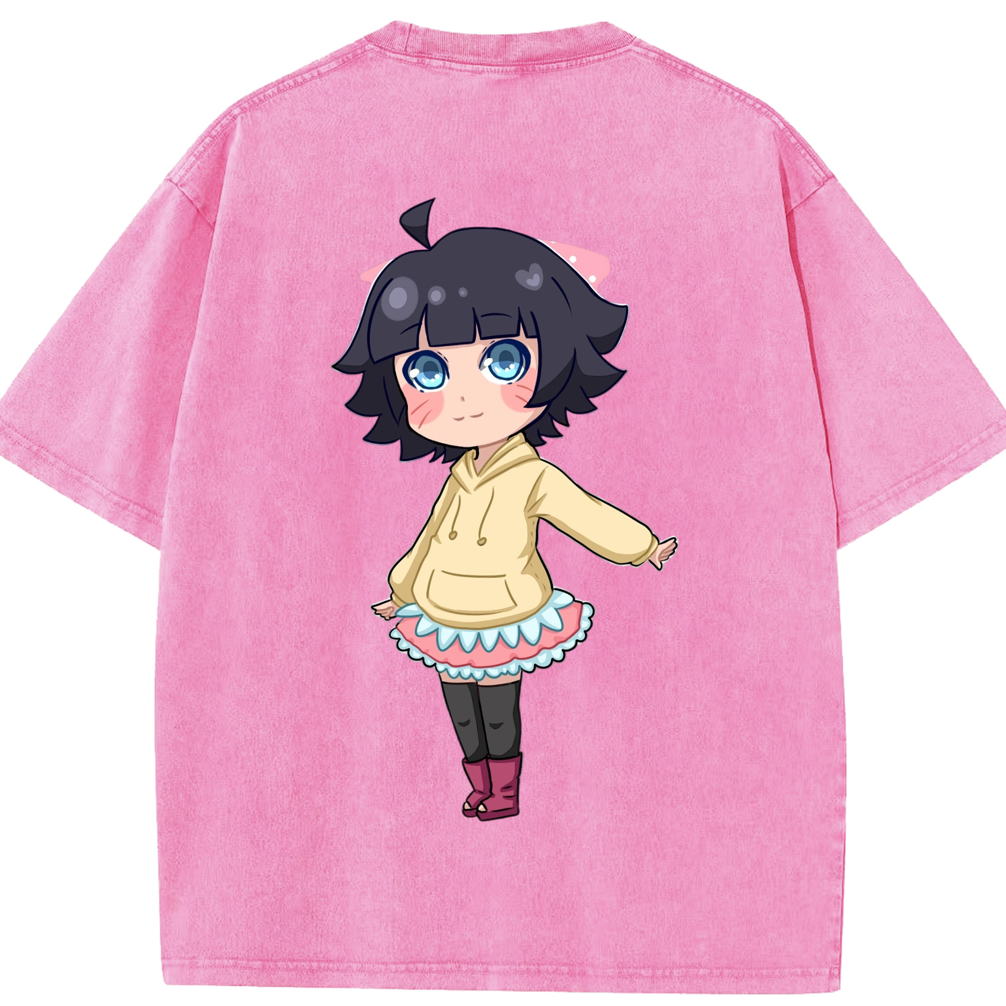 （画像用） NARUTO -ナルト- うずまき ヒマワリ Uzumaki Himawari 綿100% ヴィンテージ風 半袖Tシャツ（背面プリント）